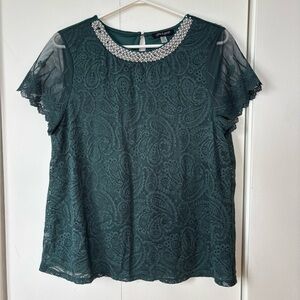 ✨ Cable & Gauge Lace Blouse with Embellished Neckline - Size L